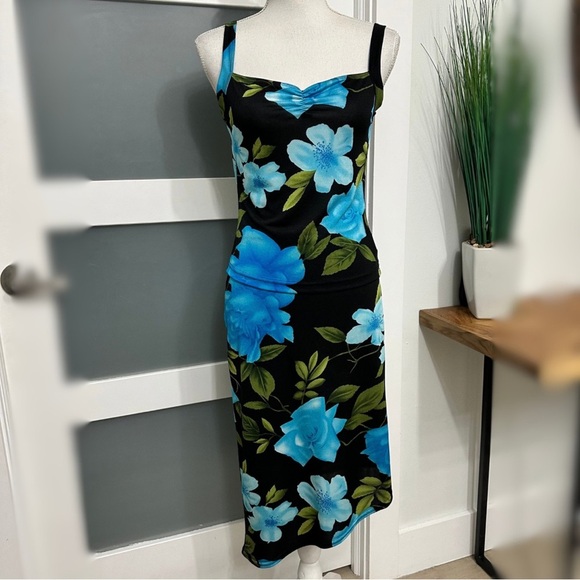 VTG XOXO Blue Black Floral 2 Piece Top & Skirt Small & Medium Retro Y2k GUC READ - Picture 1 of 9